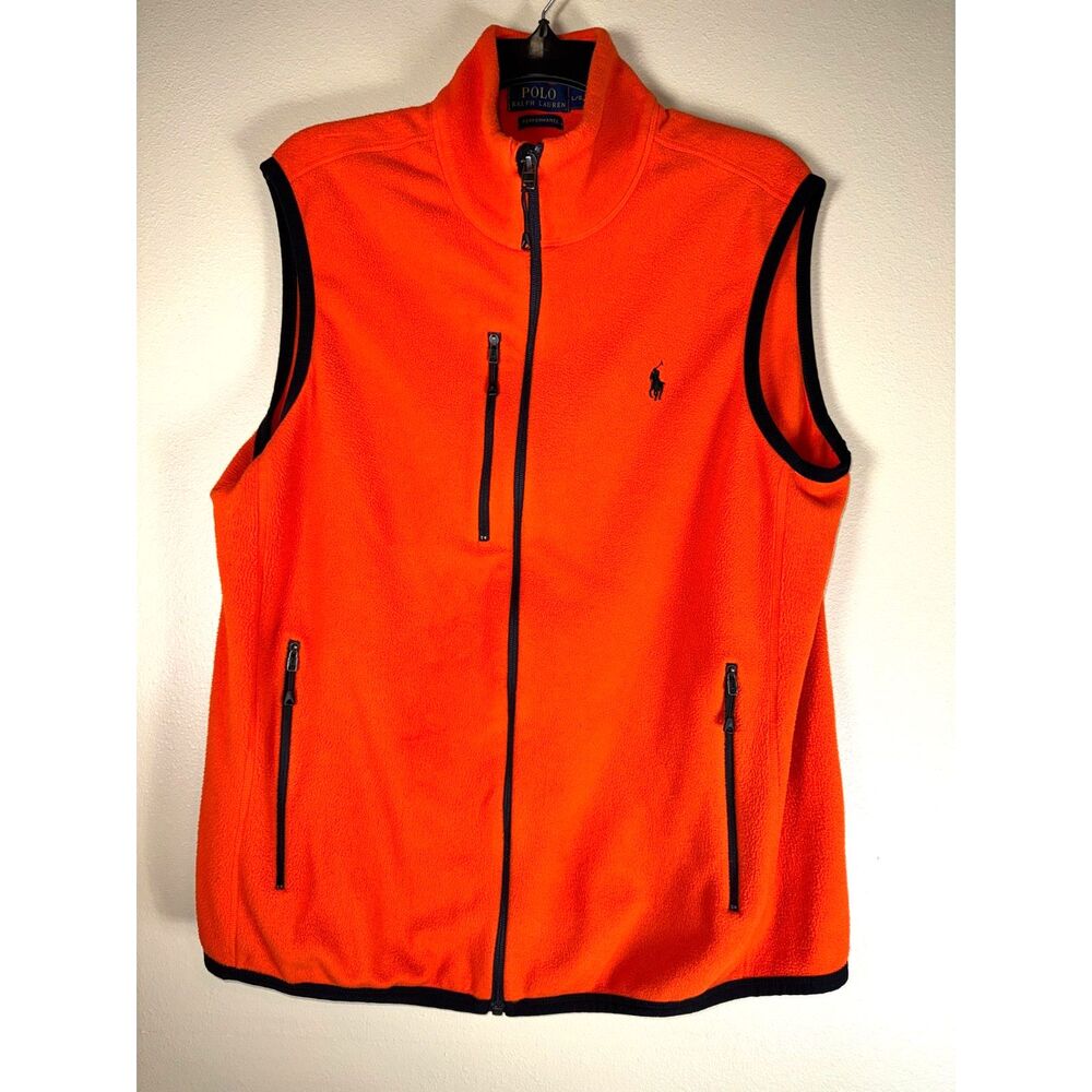Polo Ralph Lauren Performance fleece Vest, Orange and Black, Size Large